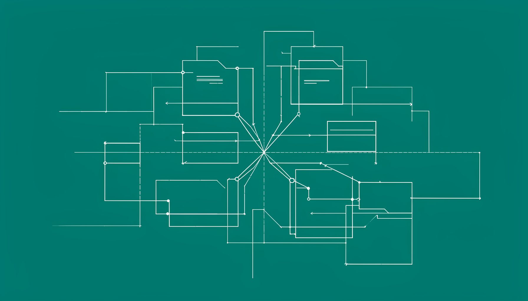 A technical blueprint-style drawing of interconnected nodes and folders representing curated digital resources organized for classroom use.